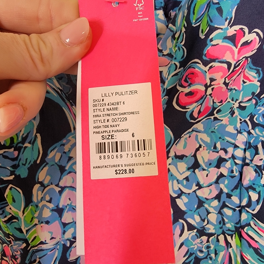 NWT Mira stretch shirt dress high tide navy pineapple paradise size 6 - Picture 6 of 10